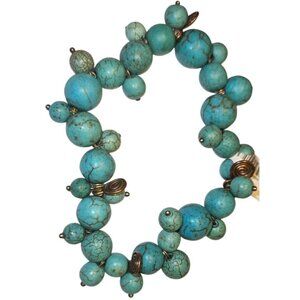 Stretch Bracelet Howlite Beaded W/ Brass Coil Accents 4" - 2.5‎ Diameter
